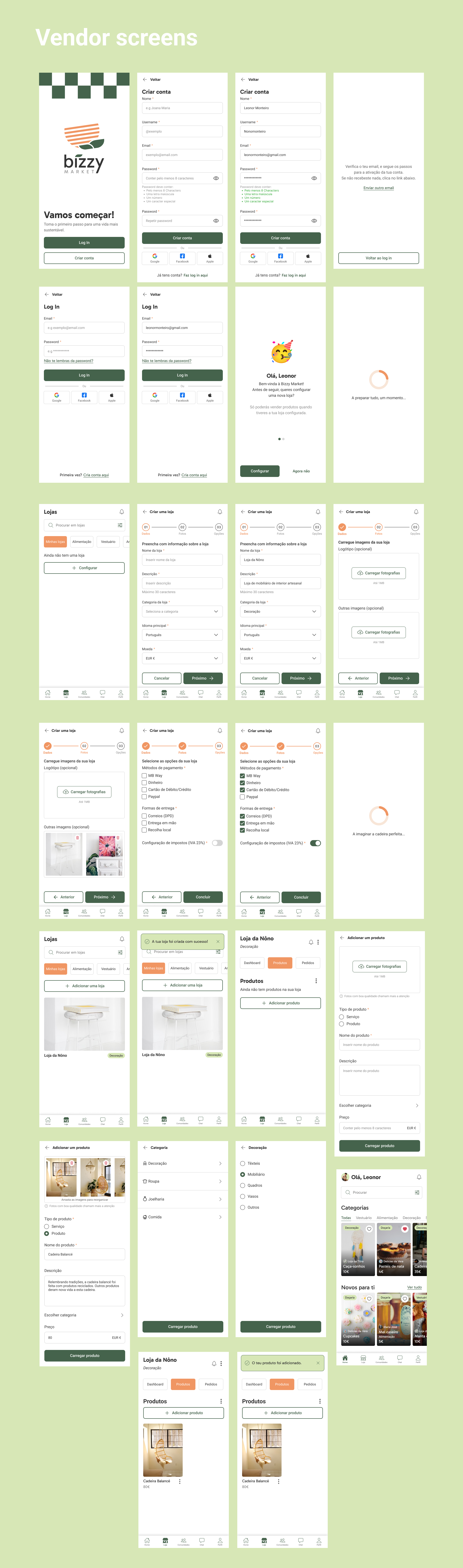 screens for the vendor flow